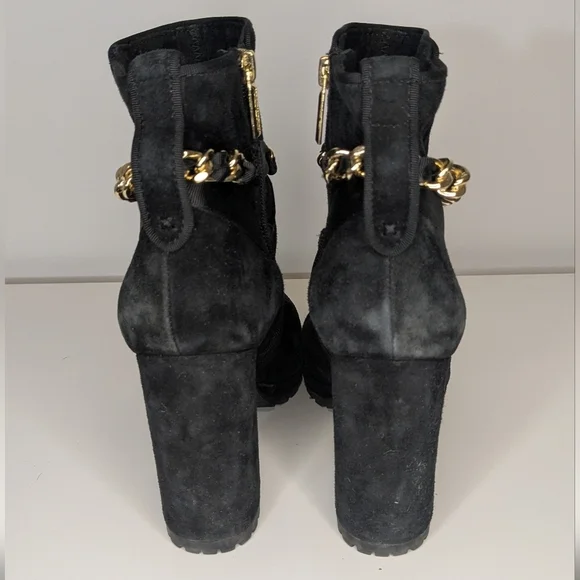 Karl Lagerfeld Paris Lark Chain Suede Lug Sole Booties - Black gold - size 8.5 - Picture 2 of 7